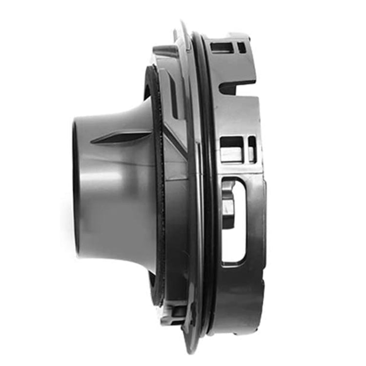 Vacuum motor back cover and HEPA filter cover, side view on gray housing