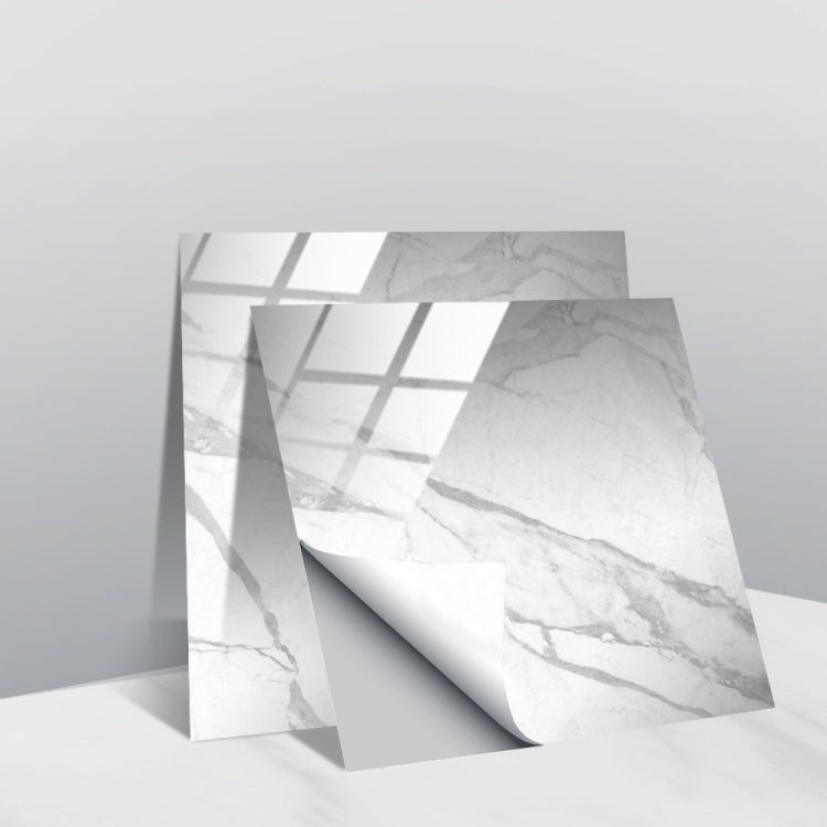 PVC geometric tile wall stickers with white marble look and silver grid lines