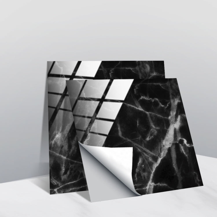 PVC geometric tile wall stickers with black marble look and dark grid lines