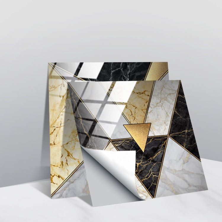 PVC geometric tile wall stickers with white, black, and gold marble geometric design