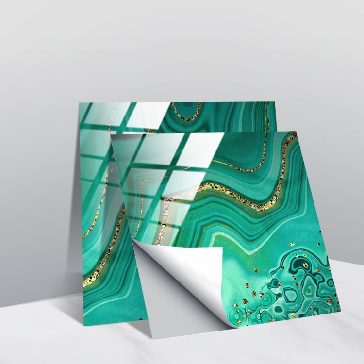 PVC geometric tile wall stickers with teal marble look and gold geometric accents