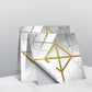 PVC geometric tile wall stickers with white marble look and gold lattice accents
