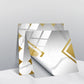 PVC geometric tile wall stickers with white marble look and gold geometric shapes