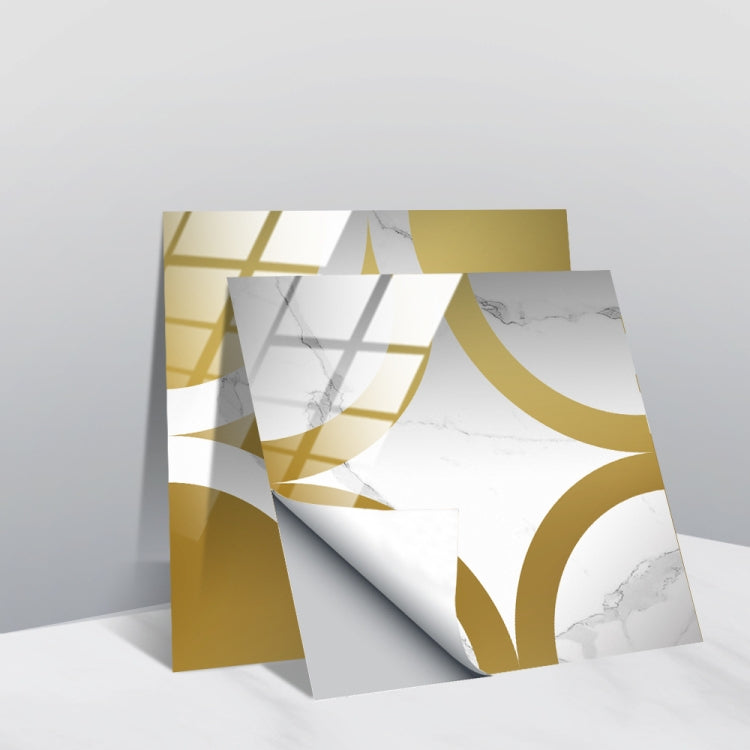 Geometric wall sticker set with white and gold curved tile motifs
