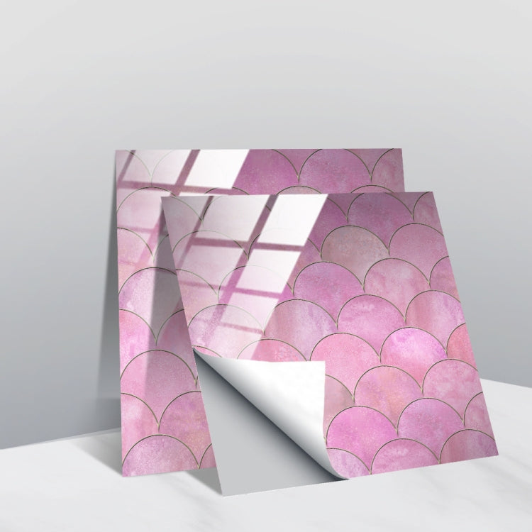 Geometric tile wall stickers with pink shell-scale pattern and white grid square accents