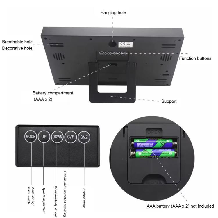 Large Screen LCD Wall Clock Minimalist Electronic Alarm Clock, Large Screen LCD