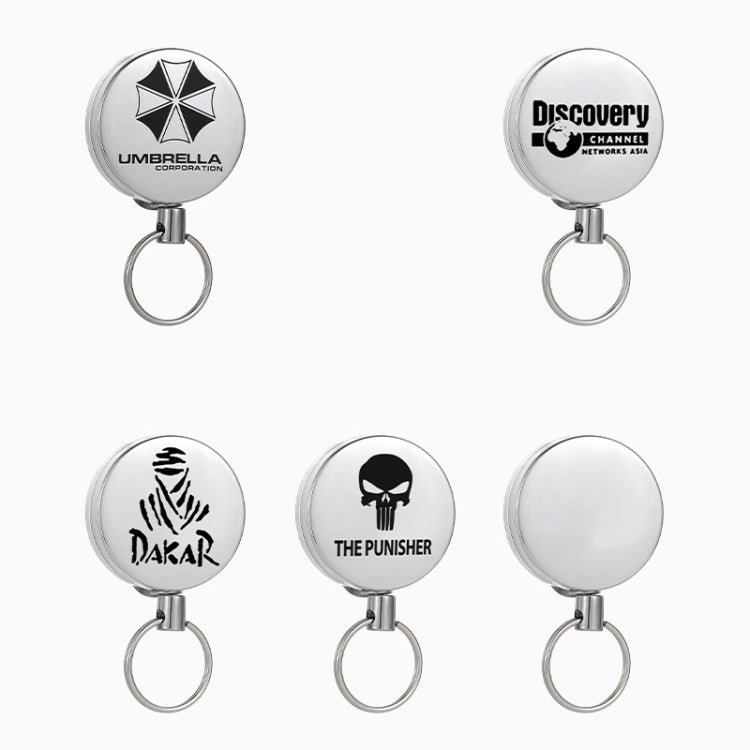 Telescopic key ring with silver round face and metal key loop