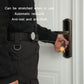 Retractable key ring clipped to a belt loop with silver retractor and key ring