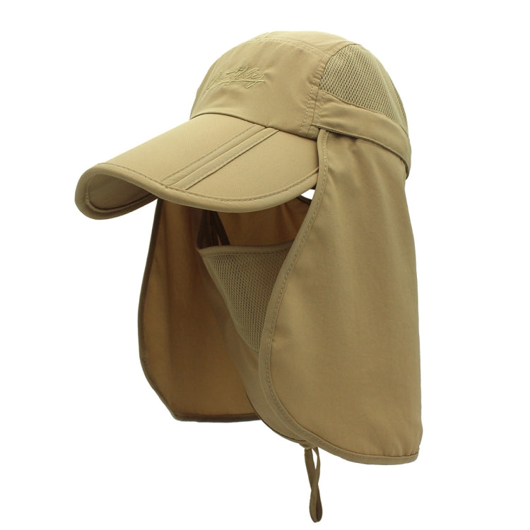 outfly adjustable 360° sun hat in khaki with mesh panel and hinged neck flap, ties