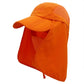 Orange 360-degree sun hat with mesh panel and face flap, wide visor, hanging drawstring