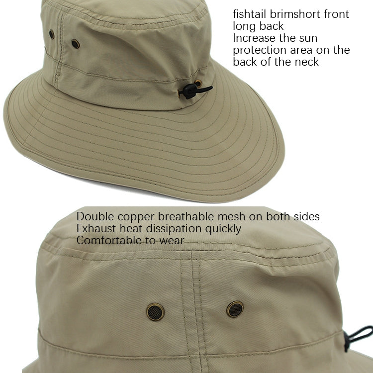 Light khaki breathable fisherman's cap with long back and chin strap