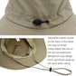 Light khaki fisherman's cap with adjustable elastic buckle and chin cord