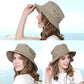 Light khaki wide-brim fisherman's cap with eyelets and chin ties