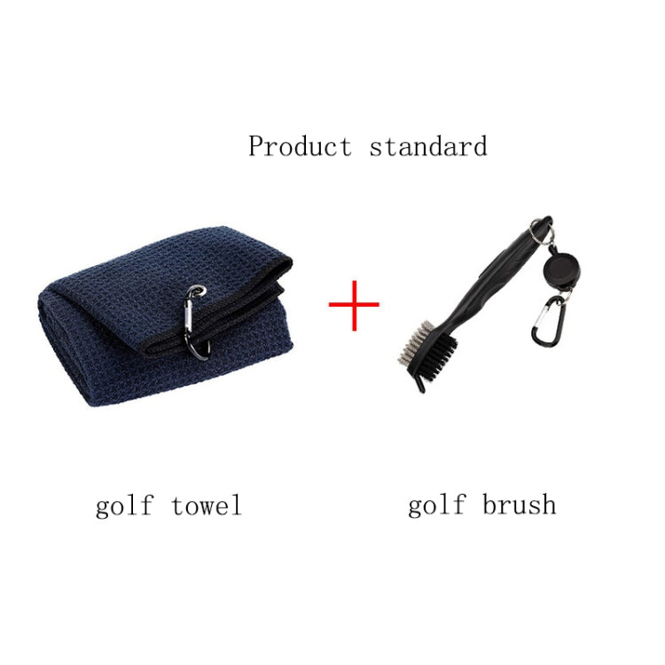 Navy golf towel and club cleaning brush set with hook storage