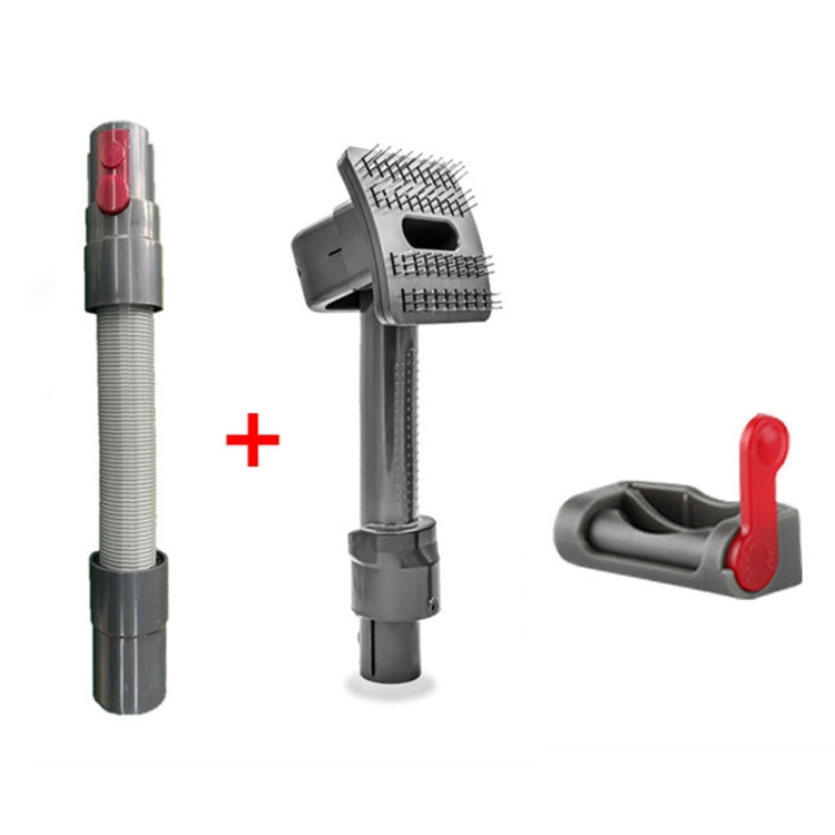 Vacuum accessory set with pet brush, hose, and switch-lock connector