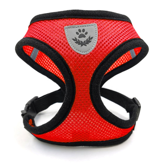 Breathable pet chest strap vest in red mesh with black trim and adjustable side straps