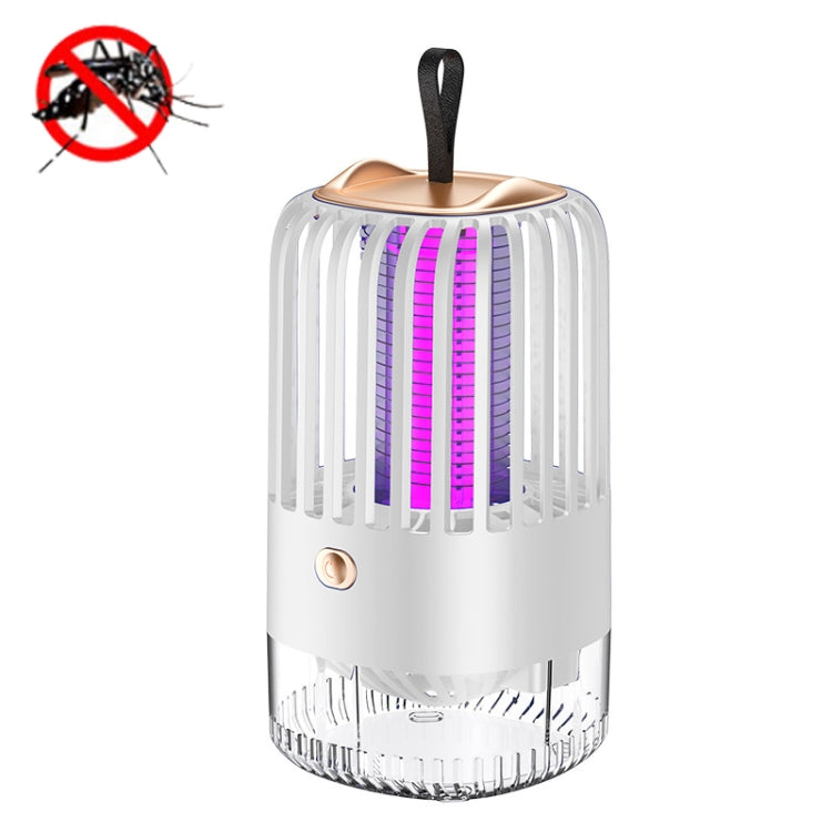 White USB mosquito repellent light with cage grid, pink UV bars, top handle