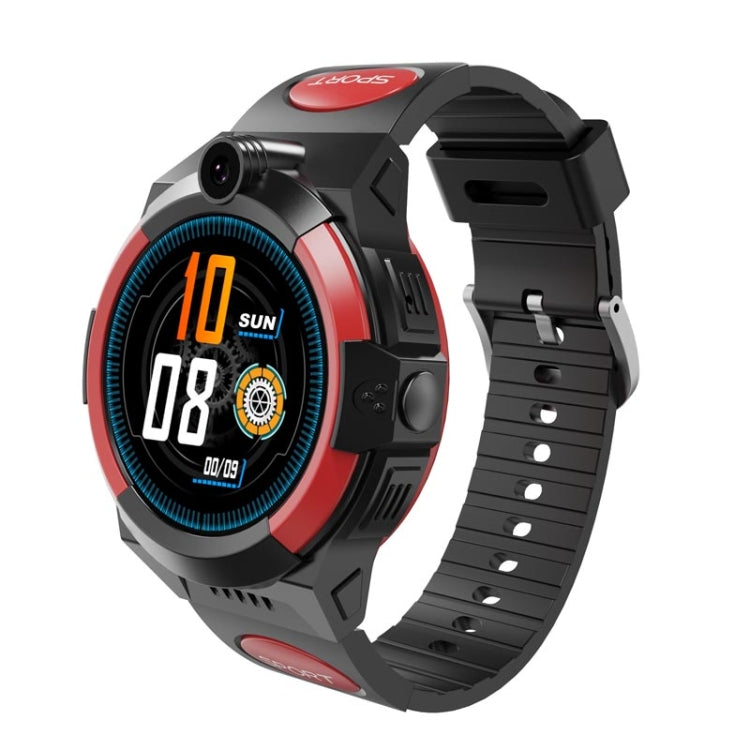 Children 4G waterproof smartwatch with red bezel and black silicone strap, round touch screen