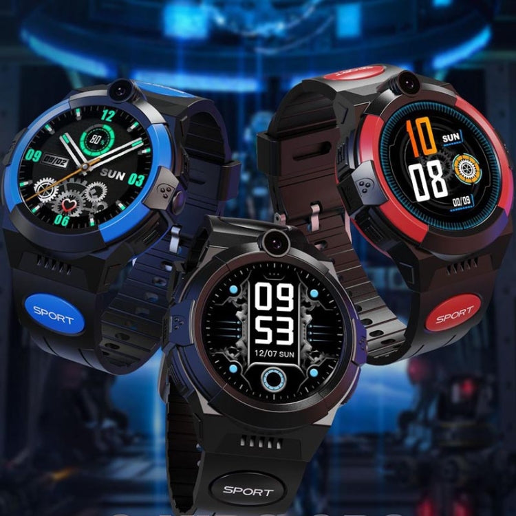 Children 4G smartwatch pair with red and blue faces, black silicone straps