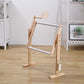 Benchtop adjustable pine cross-stitch stand with angled wooden frame and base