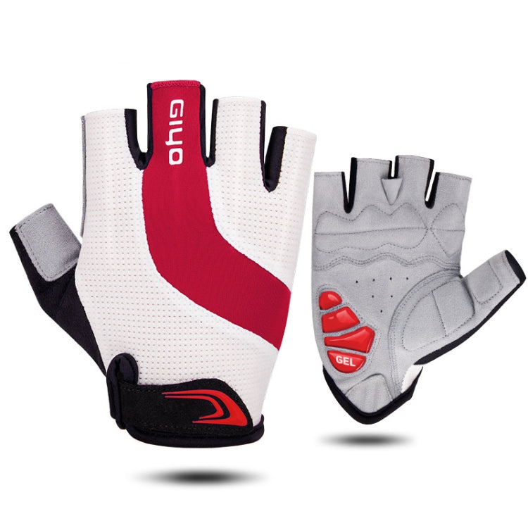 GIYO bicycle half-finger gloves, white and red with gel palm padding