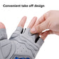 Gray half-finger gloves with padded knuckles and easy on/off pull tab