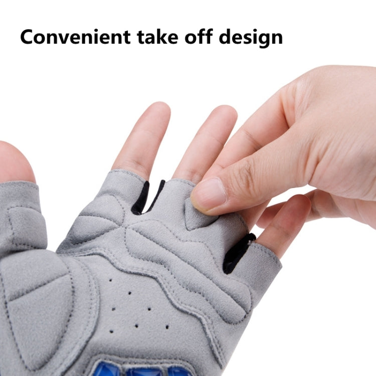 Gray half-finger gloves with padded knuckles and easy on/off pull tab