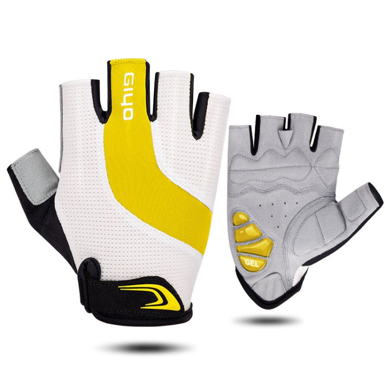 GIYO bicycle half-finger gloves, white and yellow with gel palm padding