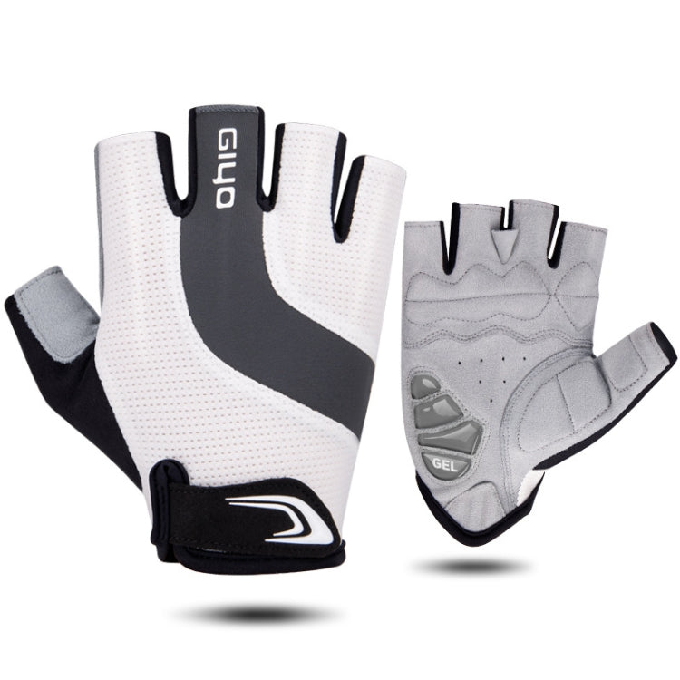 GIYO bicycle half-finger gloves, white and dark gray with gel palm padding