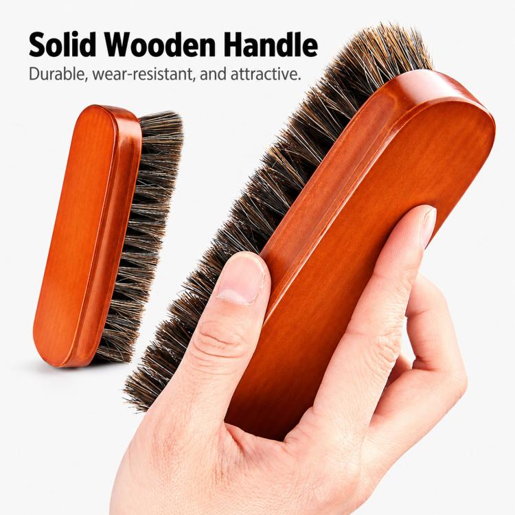 Wood handle shoe dust brush with dense dark bristles for cleaning and polishing