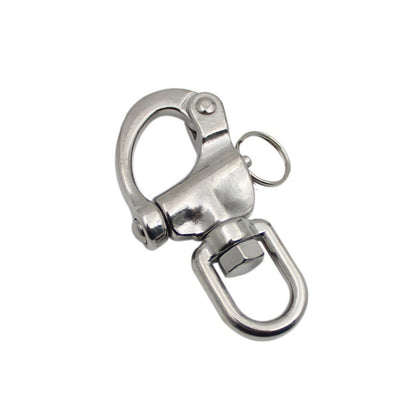 Stainless steel rotary spring shackle with circular loop and spring latch clasp