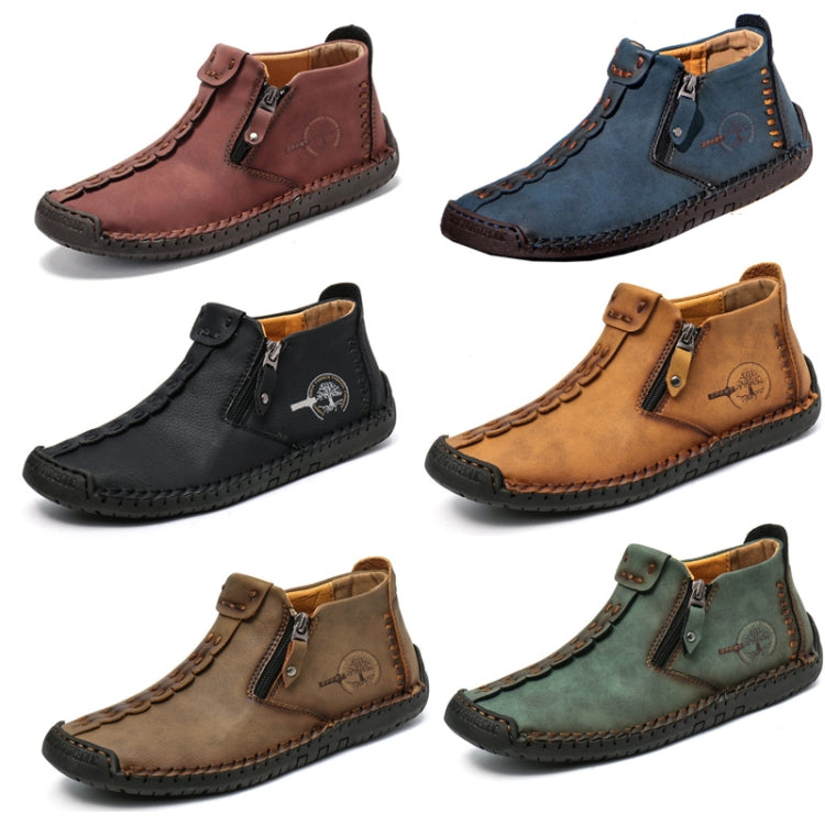 Men’s suede-style ankle boots assortment in blue, black, tan, and green with side zipper