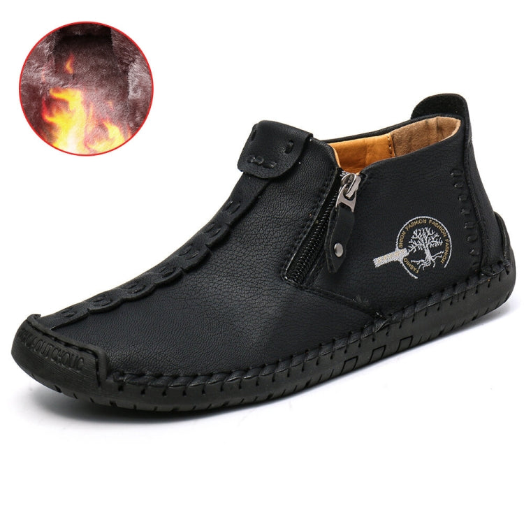 Men's martin boots, black leather with side zipper and flame comfort badge