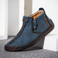 Men’s suede-style ankle boots, blue with side zipper, stitched detailing and rubber sole