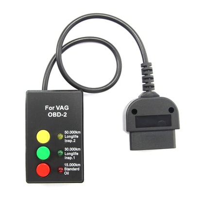 VAG OBD2 maintenance lamp reset tool with LED buttons and OBD-II cable