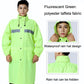 Fluorescent green hooded raincoat with reflective stripes and button front