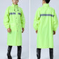Fluorescent green long raincoat with reflective shoulder stripes and hood
