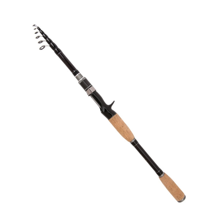 Telescopic carbon fishing lure rod with cork grip and curved reel seat