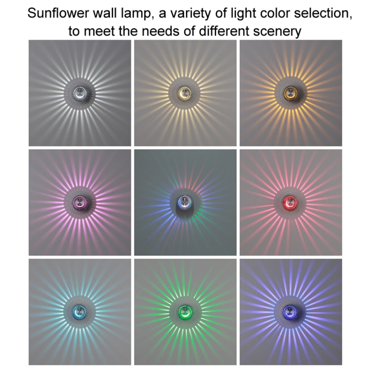Sunflower-style LED wall lamp showing multiple light colors in a grid