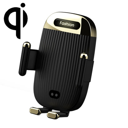 Black car wireless charger phone holder with suction-cup bracket and cradle pads
