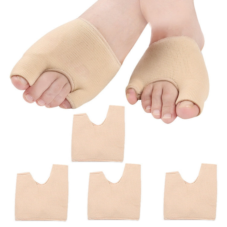 Beige U-shaped forefoot pad corrector socks, shown on toes and folded pieces