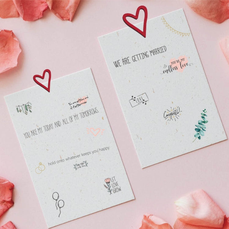 Wedding planning sticker cards featuring red heart icons and celebratory text