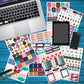 Planner sticker set sheets with icons, checkboxes, and colorful appointment and billing blocks