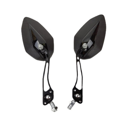 Motorcycle rearview mirrors (pair) with black textured housings and silver mounting hardware