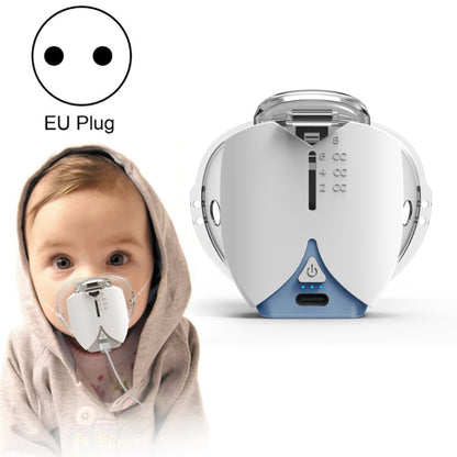 Hands-free wearable micro-mesh nebulizer with EU plug, white housing and blue base