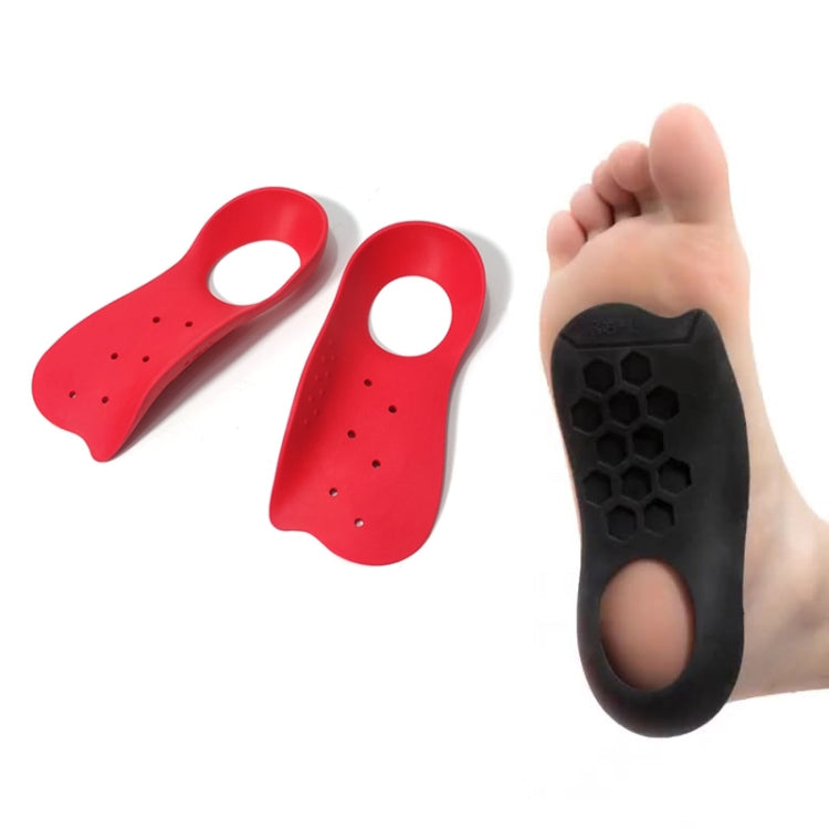 Red bow-support insole pair with perforations and heel cup opening
