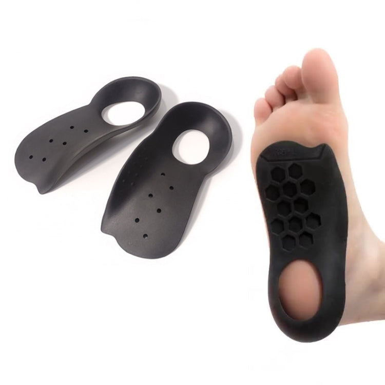 Black bow-support insole pair with perforations and textured honeycomb arch