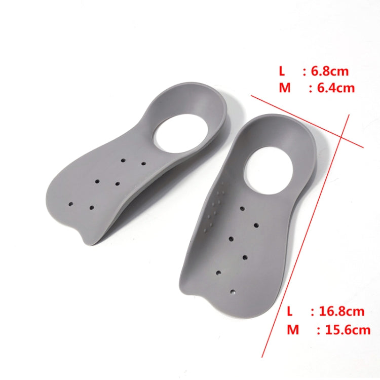 Grey bow-support insoles pair with measurement marks for size length