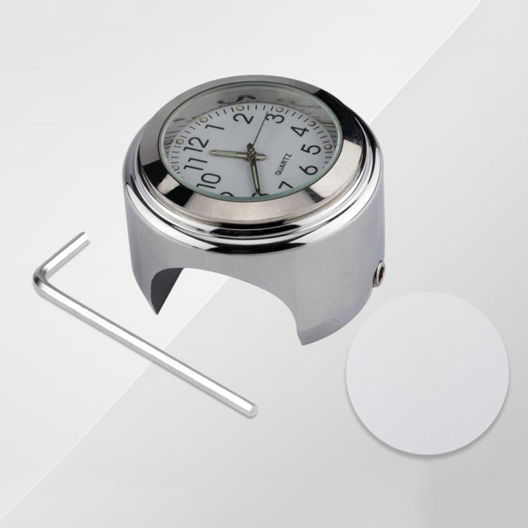 Aluminum Alloy Plating Motorcycle Handlebar Clock, Clock Silver Shell Black Background, Clock Silver Shell White Background, Clock Black Shell White Background, Clock Black Shell Black Background