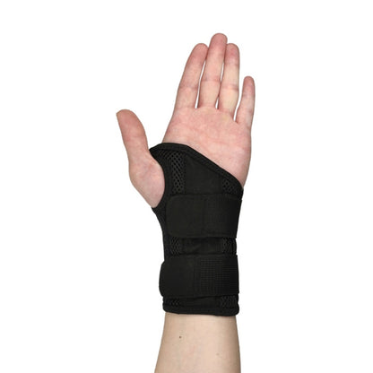 Black wrist support brace with breathable mesh panel and adjustable straps